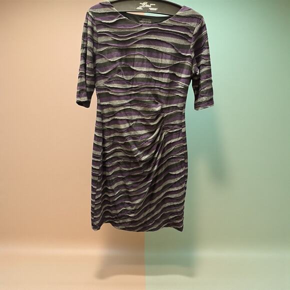 Connected Apparel Purple and Gray Striped Midi Dress - Picture 2 of 4